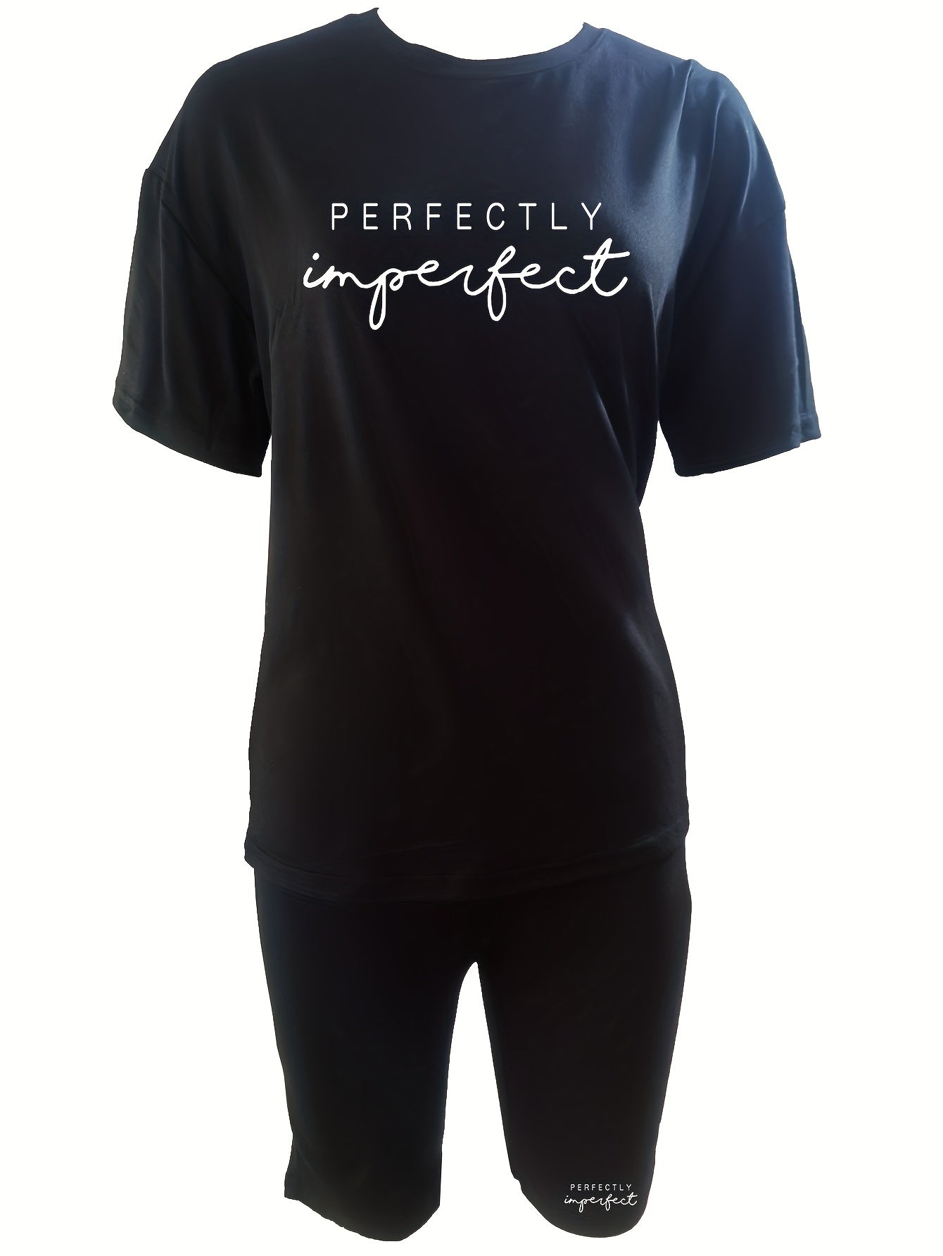 Letter Print 2pc Set Casual T shirt & Biker Shorts Outfits Women's Clothing