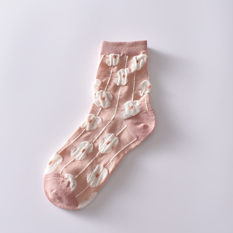 6 Pairs Flower Bubble Cable Crew Socks Lightweight & Comfy Mid tube Socks