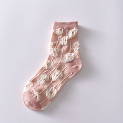 6 Pairs Flower Bubble Cable Crew Socks Lightweight & Comfy Mid tube Socks