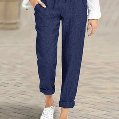  Solid Straight Leg Drawstring Pants With Pockets