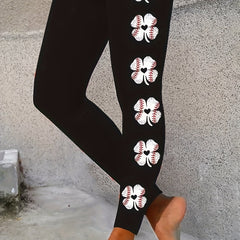 Women's Plus Baseball Lucky Clover Print High Rise Leggings