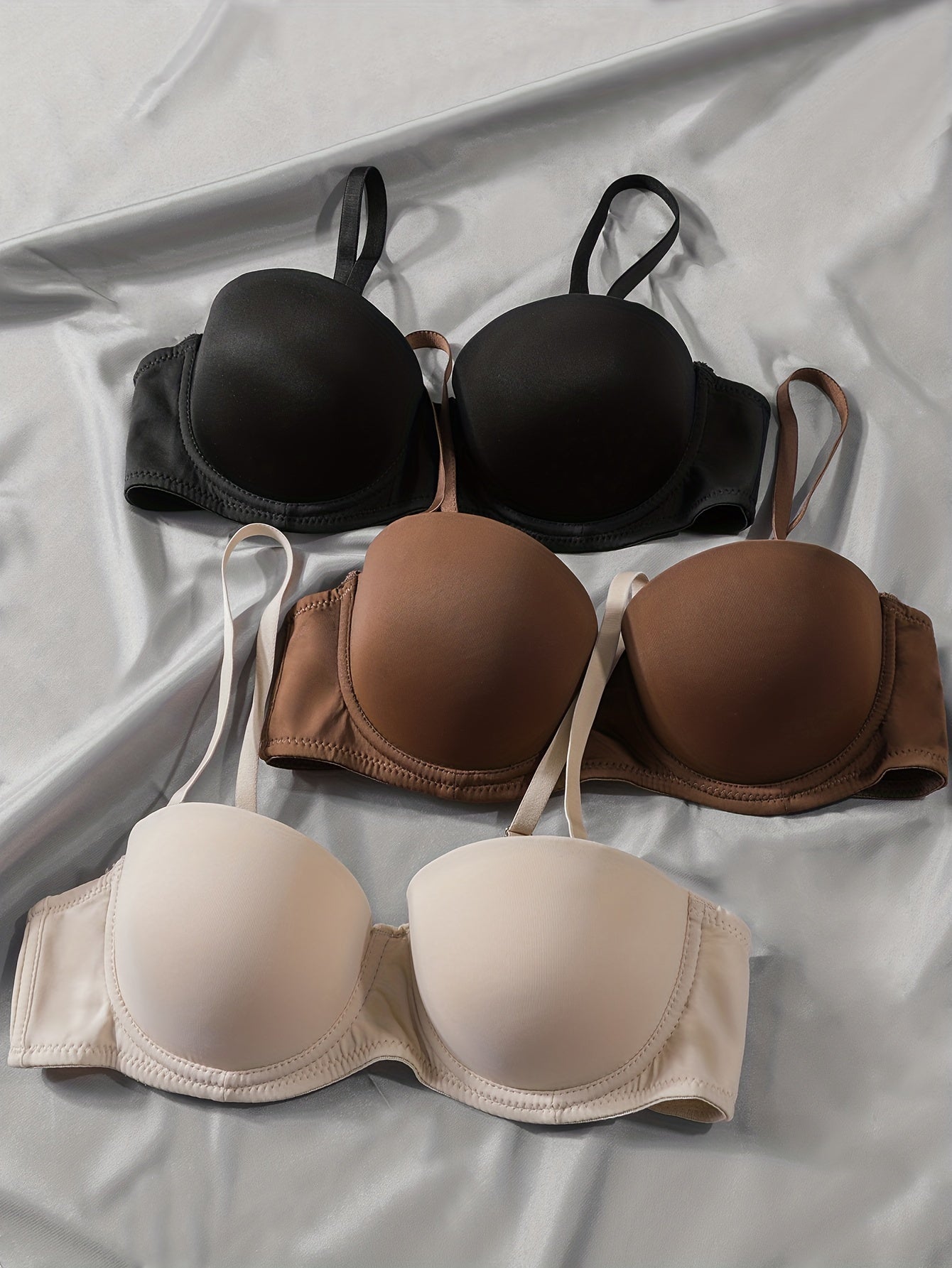 3pcs Solid T Shirt Bras Push Up Bra Women's Lingerie