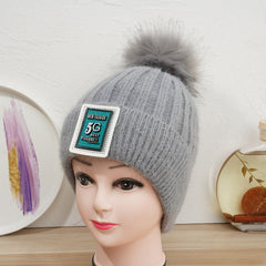 Women's Winter Beanie Hat With Pom Pom Woolen Hat Velvet Knitted Hat