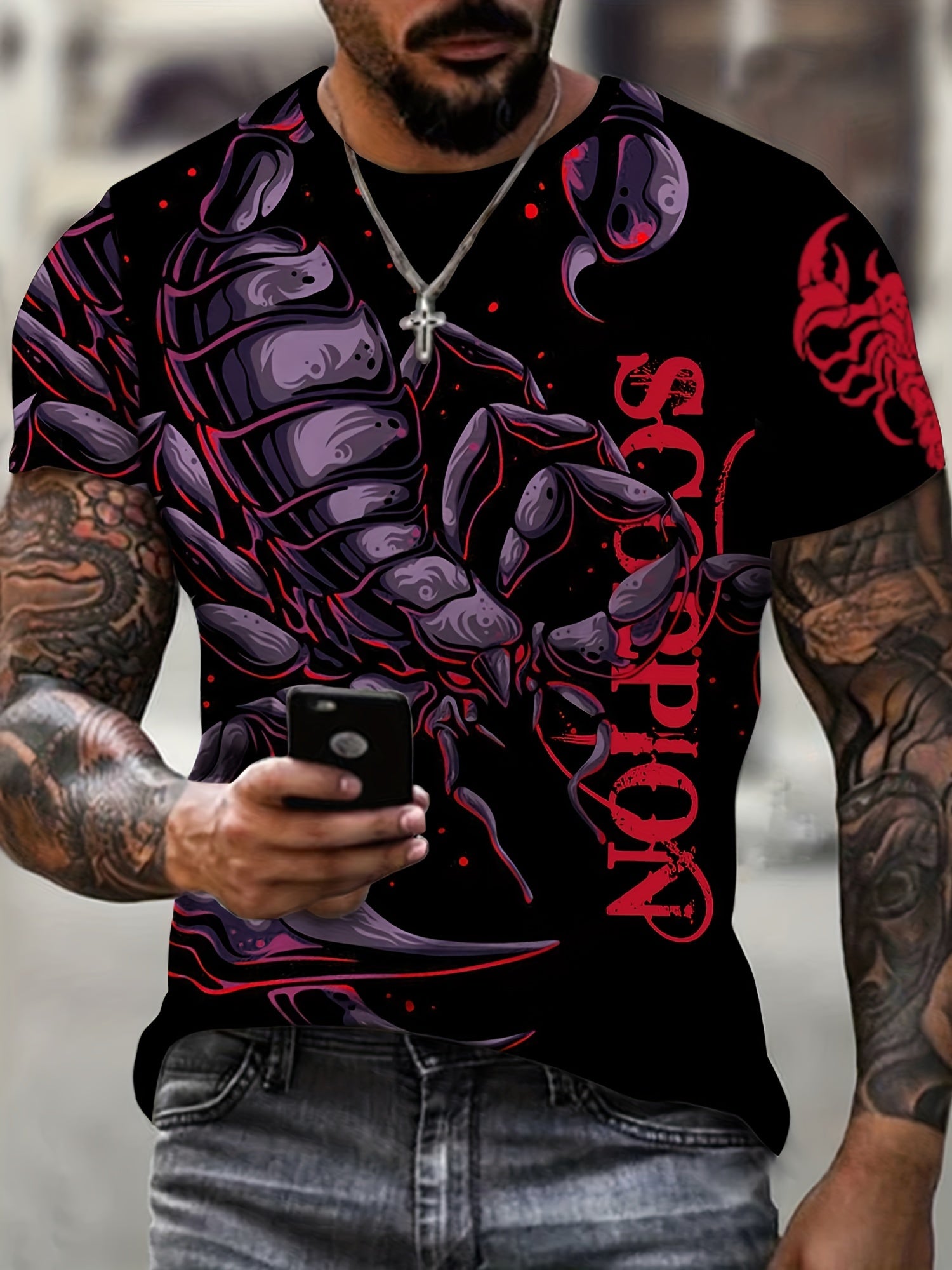 Scorpion Pattern Print Men's Short Sleeve T-shirt