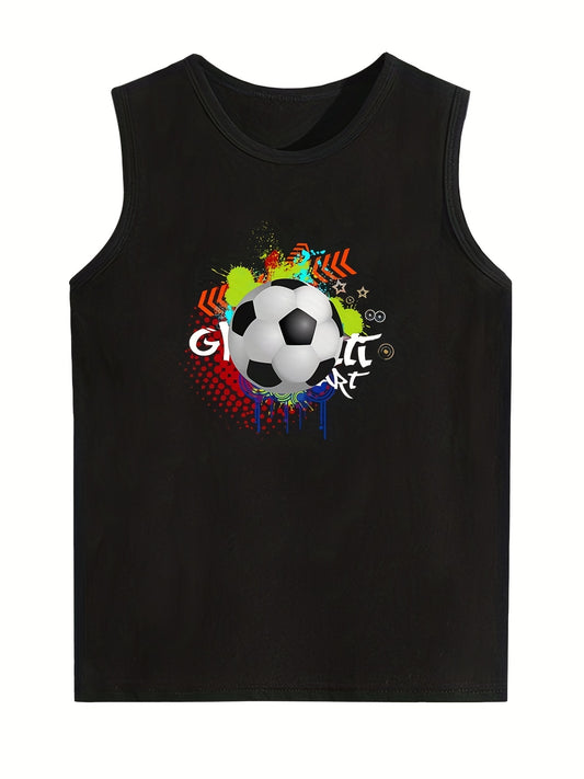 Boys Football Graphic Tank Top Sleeveless Casual Cotton Crew Neck Shirt