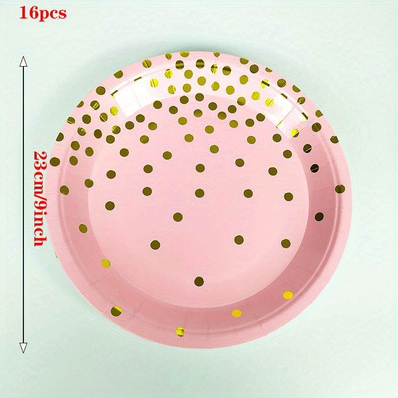 16pcs Pink/Gold Party Supplies Disposable Dinnerware Set for Birthday Baby Showe