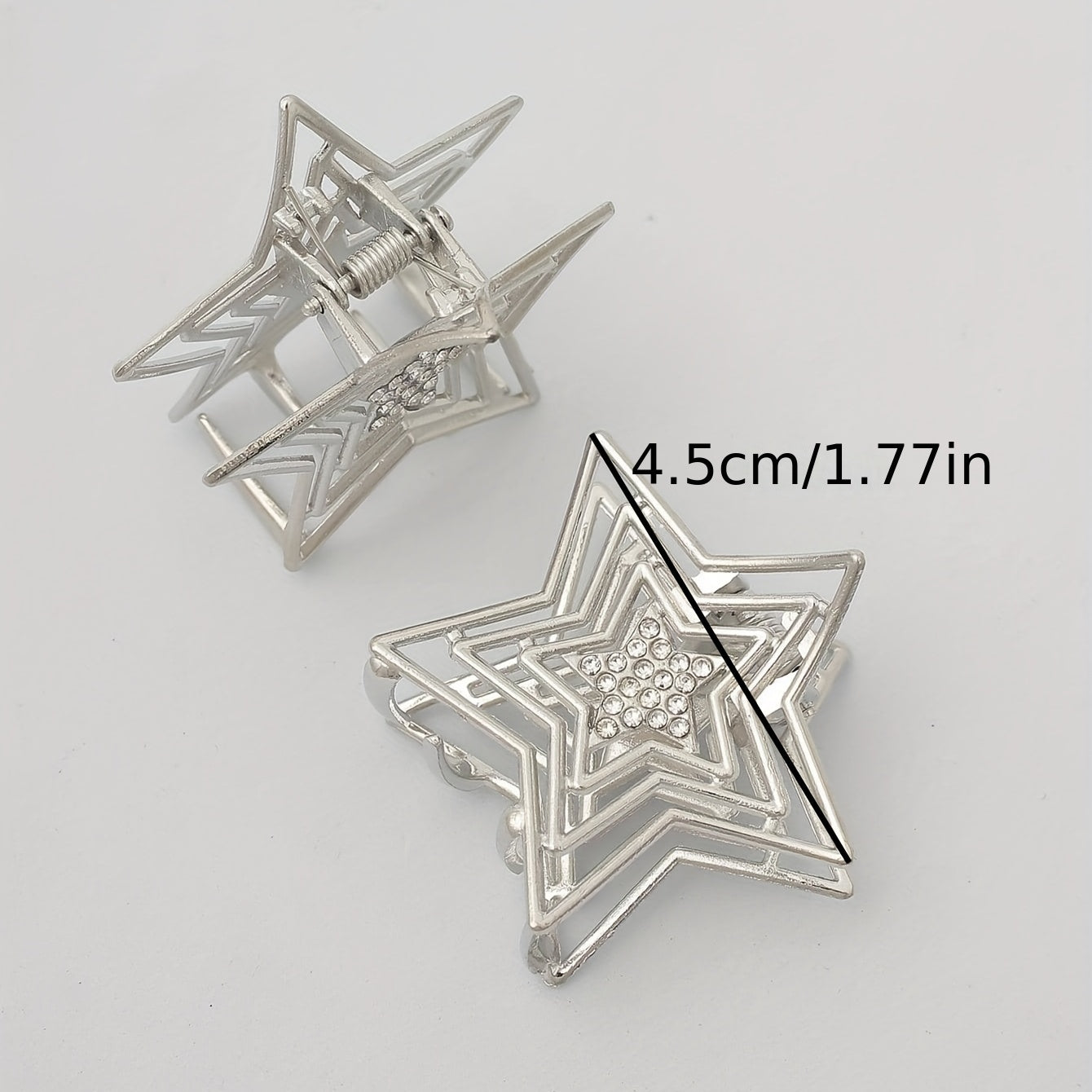 2pcs Silvery Star Shaped Hair Claw Metal Rhinestone Holder