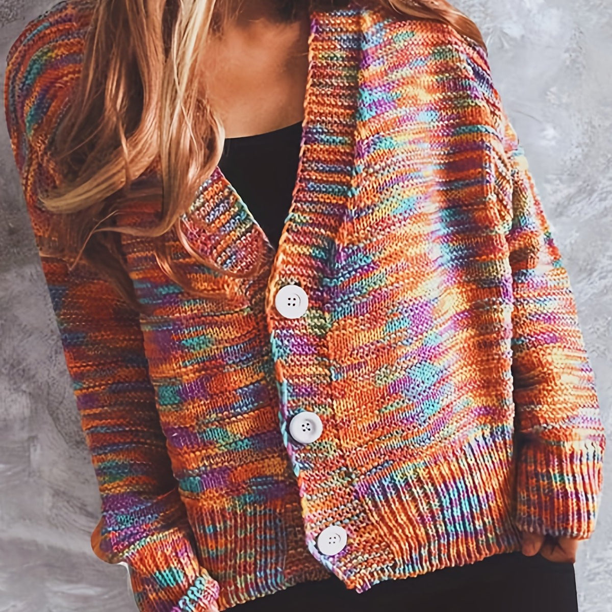  Rainbow Button Cardigan Long Sleeve