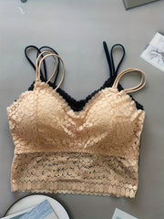 2pcs Lace Wireless Bras Comfy Breathable Double Straps Women's Lingerie