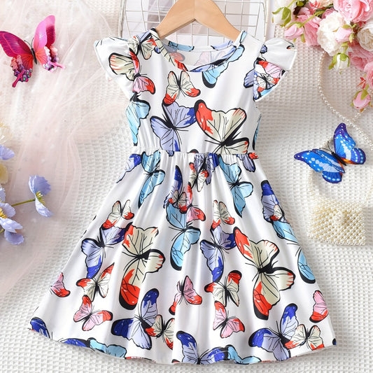 Butterfly Skater Dress For Girls Flying Sleeve Casual Daily Dress