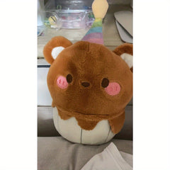 Plush Brown Bear Toy with Pink Ears & Red Eyes - Soft & Cuddly Stuffed Animal
