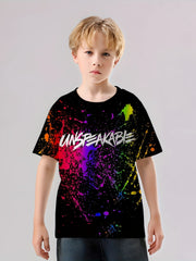 Paint Splash Pattern Kid's T-Shirt UNSPEAKABLE Print Casual Short Sleeve Top