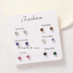 6 Pairs Colorful Rhinestone Stud Earrings Stainless Steel Jewelry