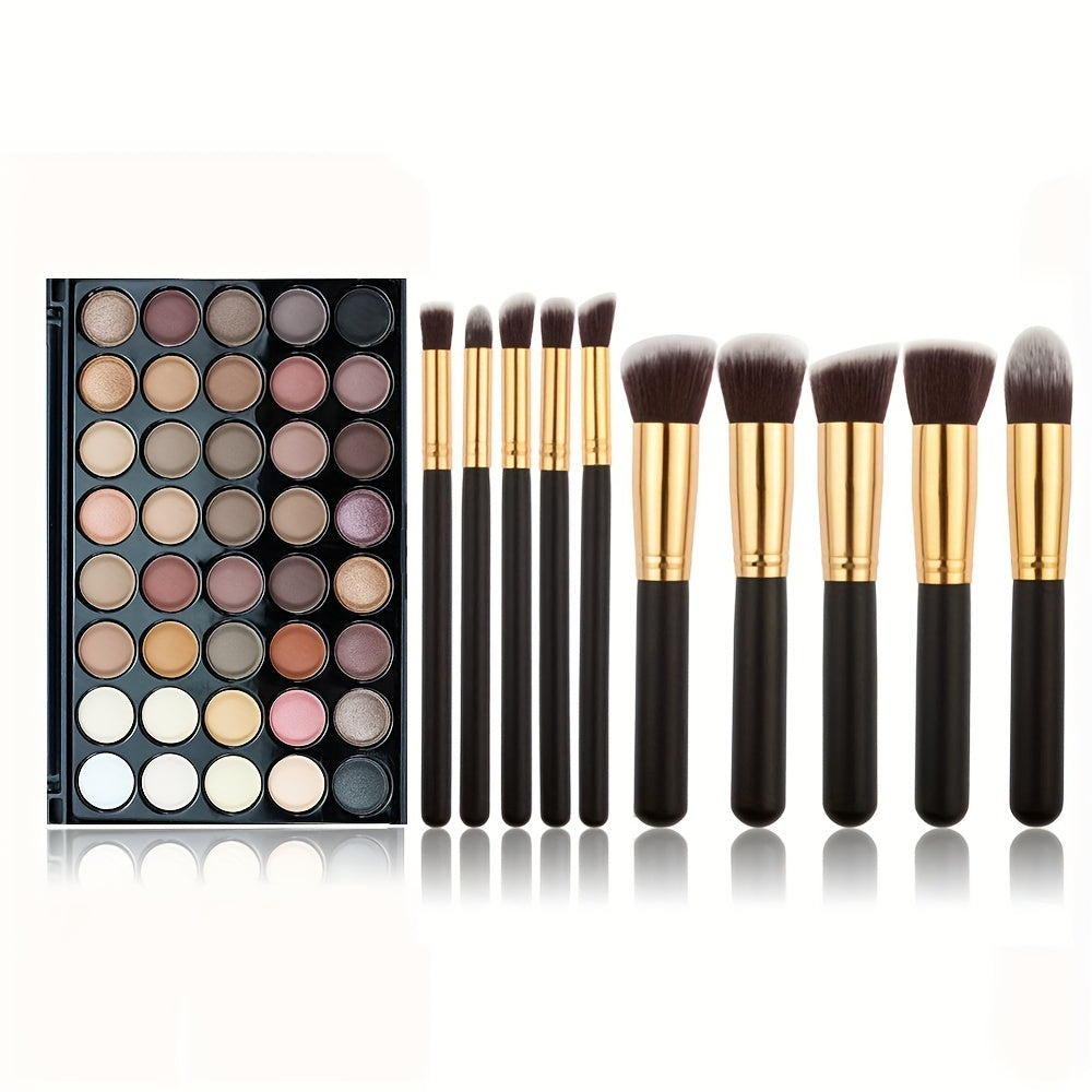 40 Colors Eyeshadow Palette Matte Rainbow Tone Cosmetics with 10pcs Brushes