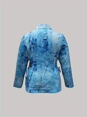  Denim Print Button Up Blazer