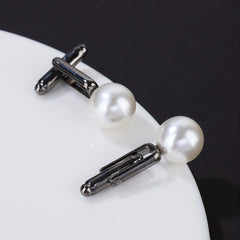 Round Pearl French Cufflinks Gun Base 2 Cufflinks Set