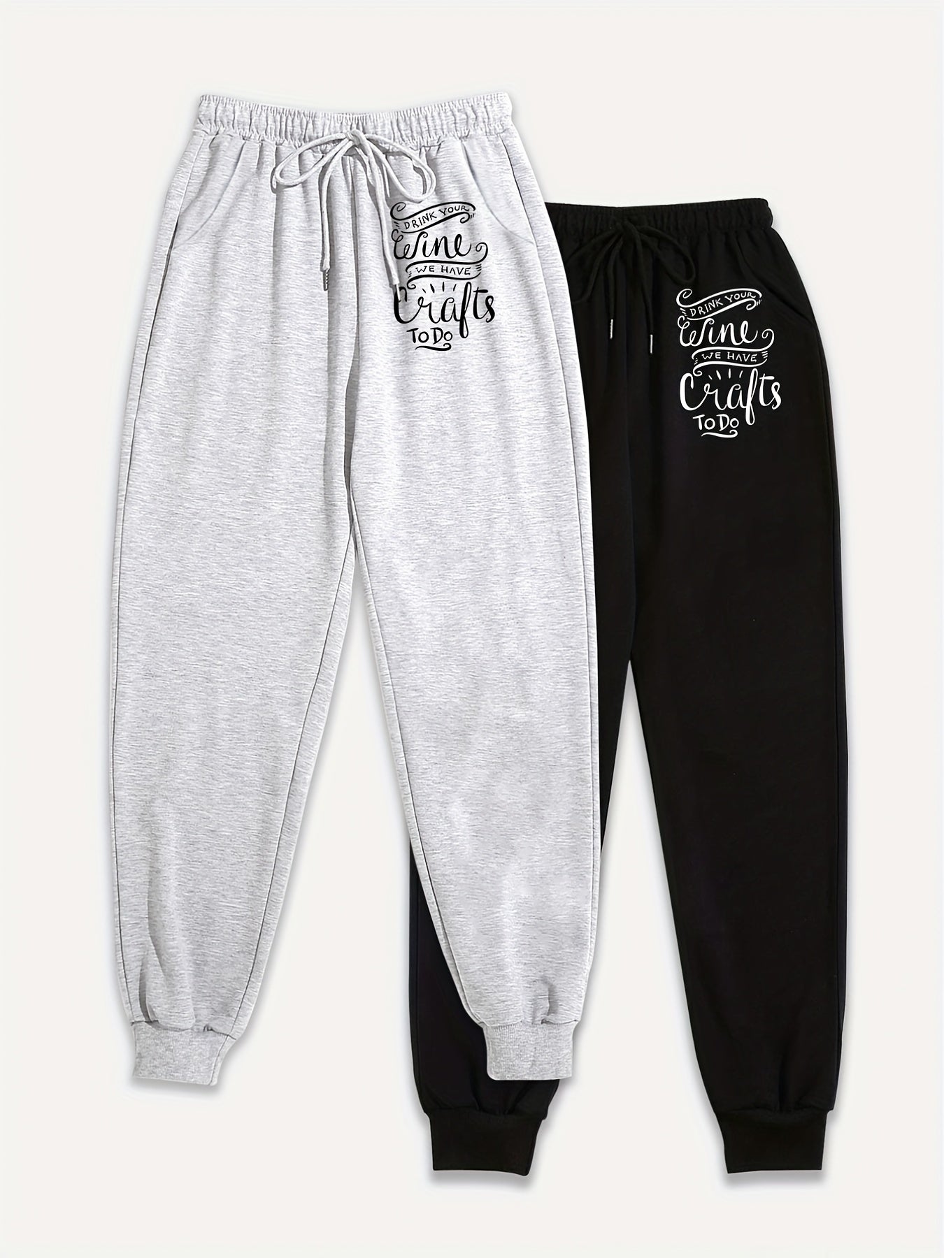  Slogan Print Joggers 2 Pcs Set