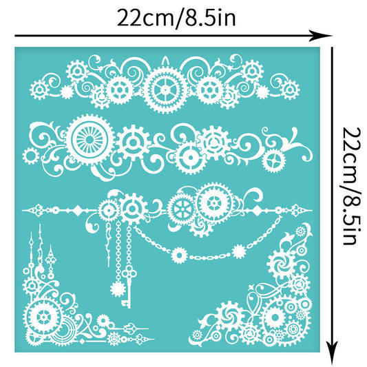 2pcs Self Adhesive Screen Printing Stencil Turquoise Gear Craft Supplies