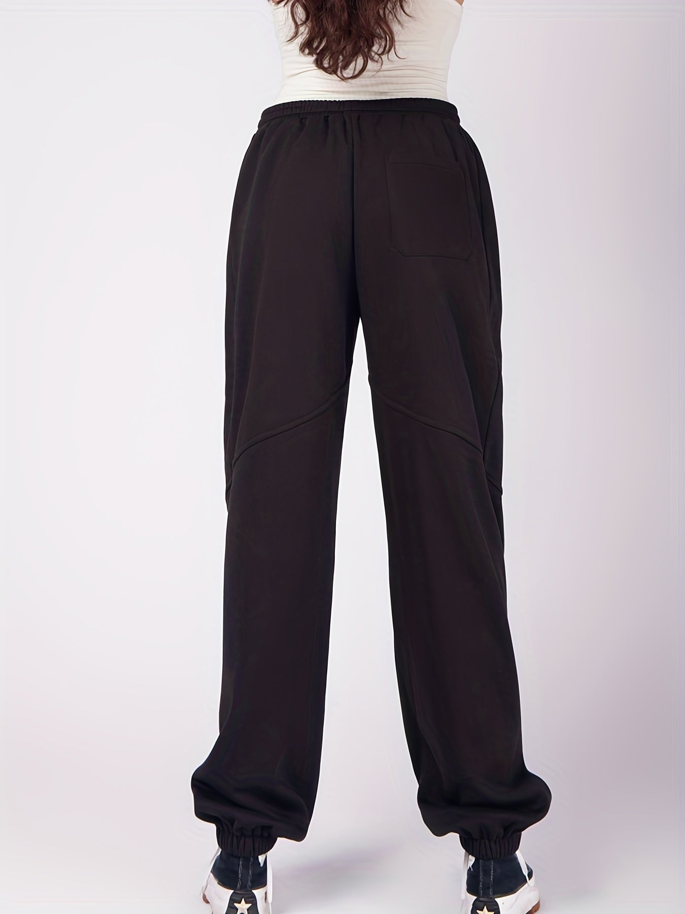  Casual Pants Women's Plus Solid Elastic Drawstring Slight Stretch