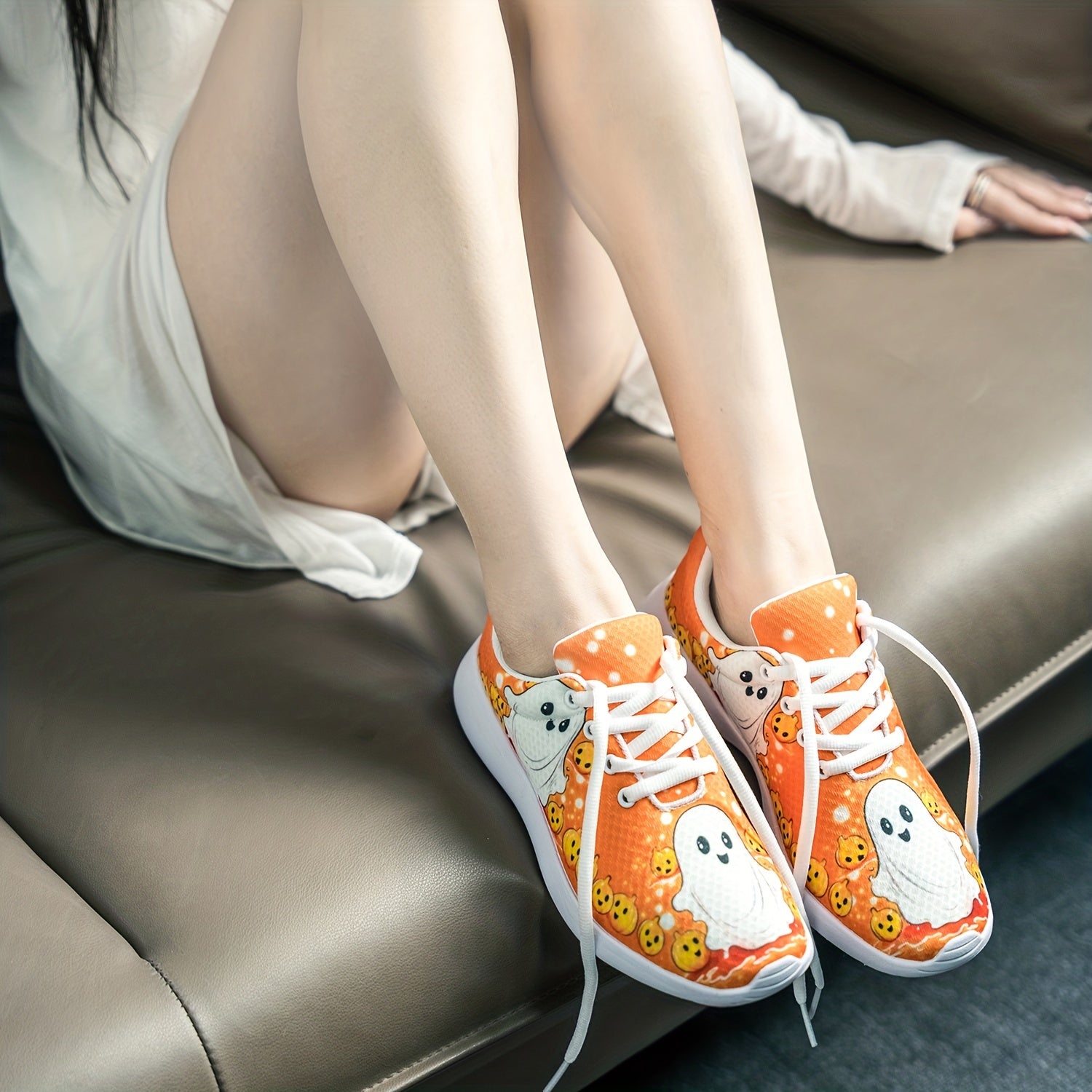 Halloween Pumpkin Ghost Print Sneakers