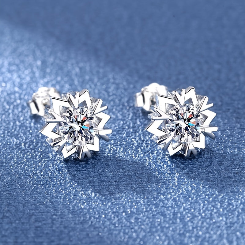 Snowflake Zircon Stud Earrings 18K Plated Wedding Party Jewelry Gift