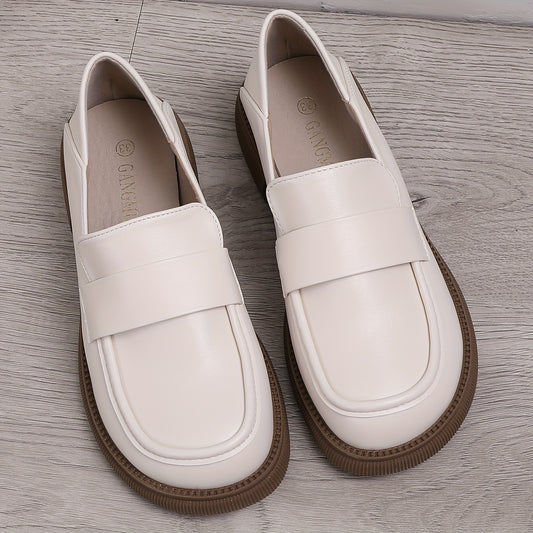 Women's Chunky Heel Loafers British Style Work Shoes