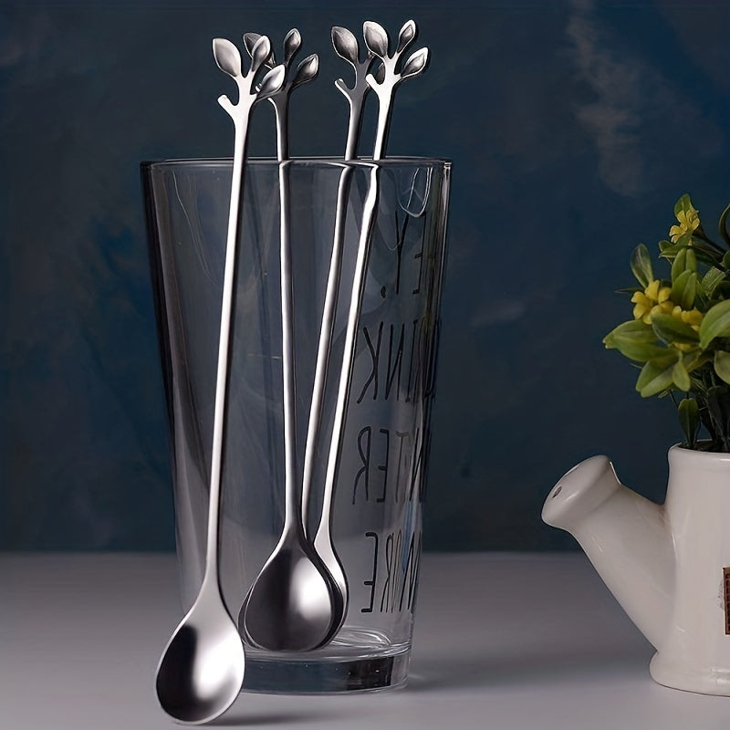 6pcs Stainless Steel Leaf Handle Dessert Spoon Fork Set