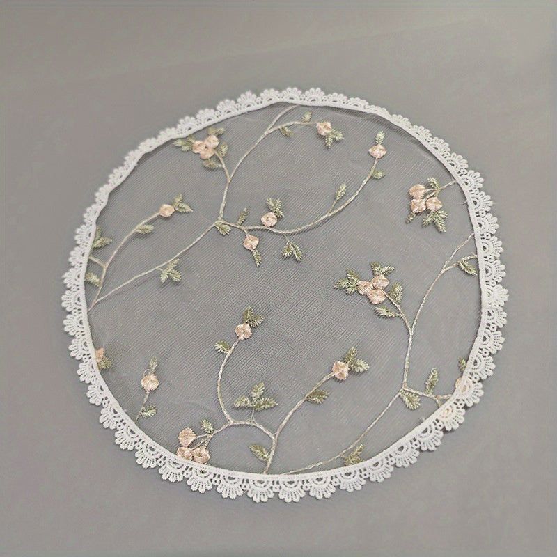 Embroidered Lace Bridal Short Layered Round Veil Headscarf Church Hat