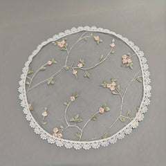 Embroidered Lace Bridal Short Layered Round Veil Headscarf Church Hat