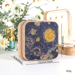 Vintage Painting Print Jewelry Box Zipper Portable Organizer