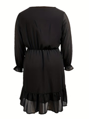 Plus Size Flounce Sleeve Chiffon Dress