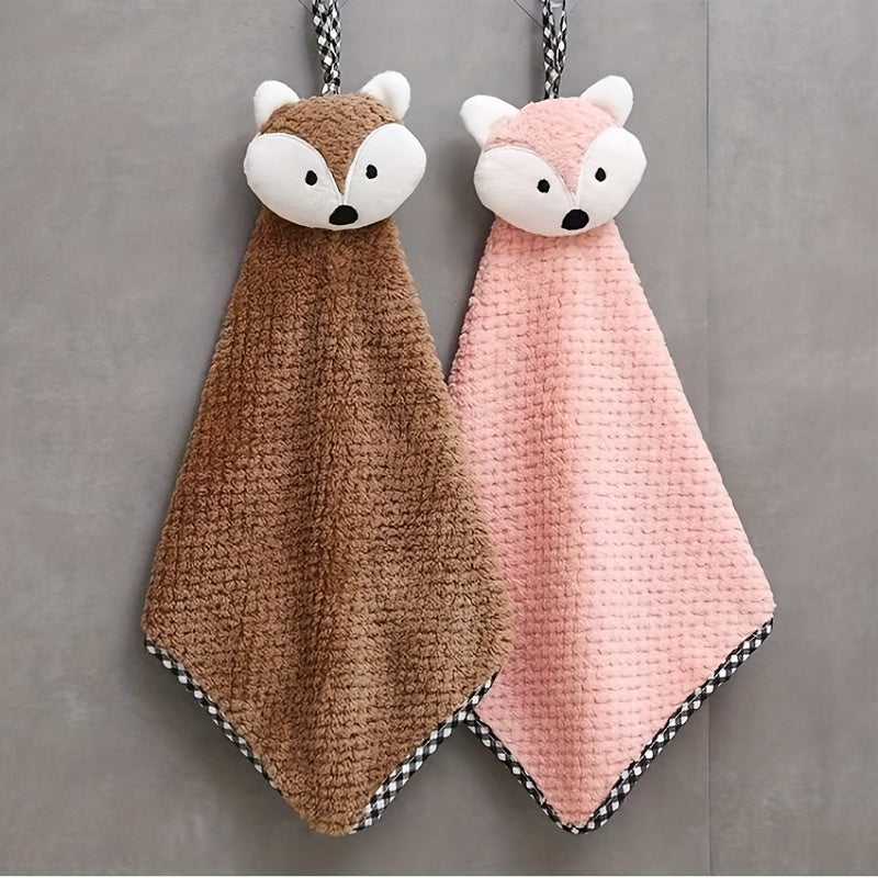 Fox Head Hand Towel Coral Fleece Soft and Absorbent Dishcloth