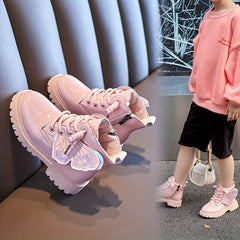 Butterfly Plus Fleece Boots With Zipper For Girls Lightweight Non Slip Boots