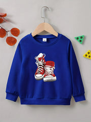 Canvas Shoes Print Boys Casual Pullover Sweatshirt Long Sleeve Crew Neck Tops