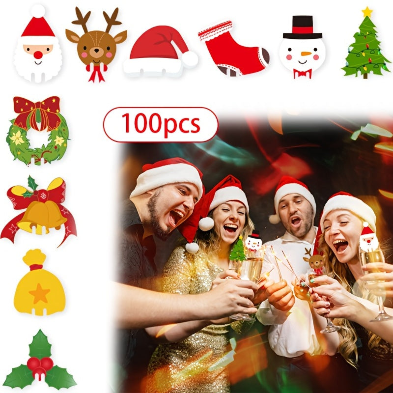 100pcs Christmas Theme Wine Glass Decoration Cards