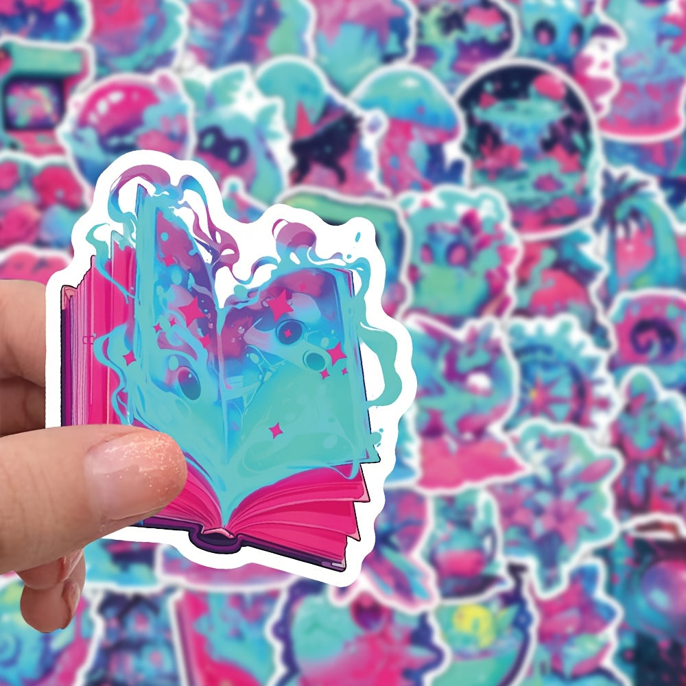 55pcs Neon Cartoon Vinyl Stickers Waterproof DIY Decals for Laptops Skateboards