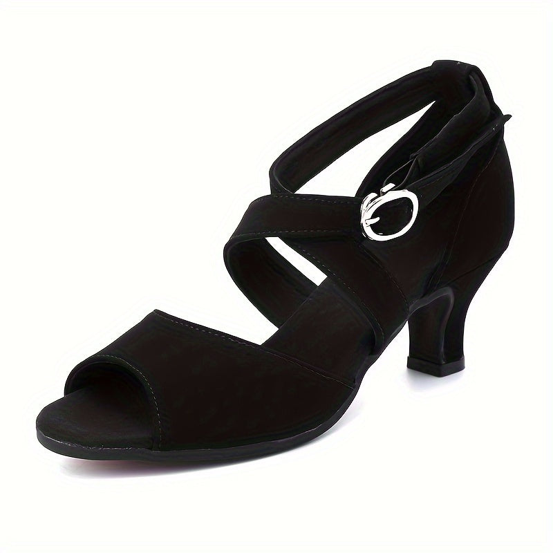 Women's Satin Latin Dance Shoes Ankle Cross Strap Professional Dance Shoes