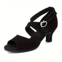 Women's Satin Latin Dance Shoes Ankle Cross Strap Professional Dance Shoes