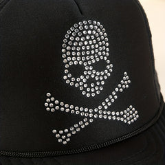 Rhinestone Skull Trucker Hat Mesh Unisex Baseball Cap Adjustable