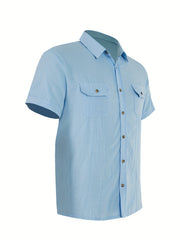 Men's Short Sleeve Casual Shirt with Chest Pockets for Summer