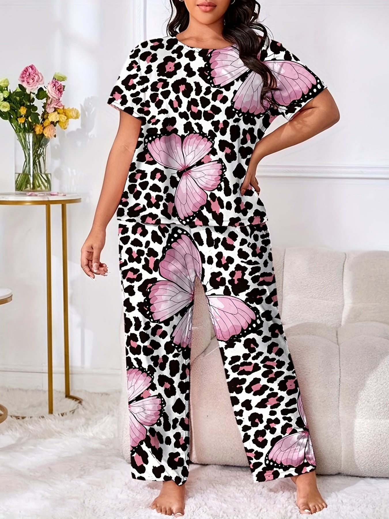  Colorful Dot & Butterfly Print Pajama Set