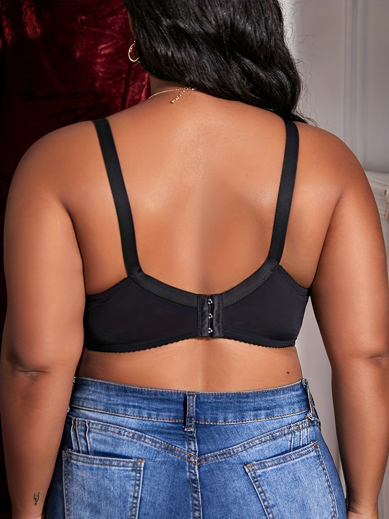  Sexy Bra Women's Plus Solid Contrast Lace Semi Sheer Underwire Bra