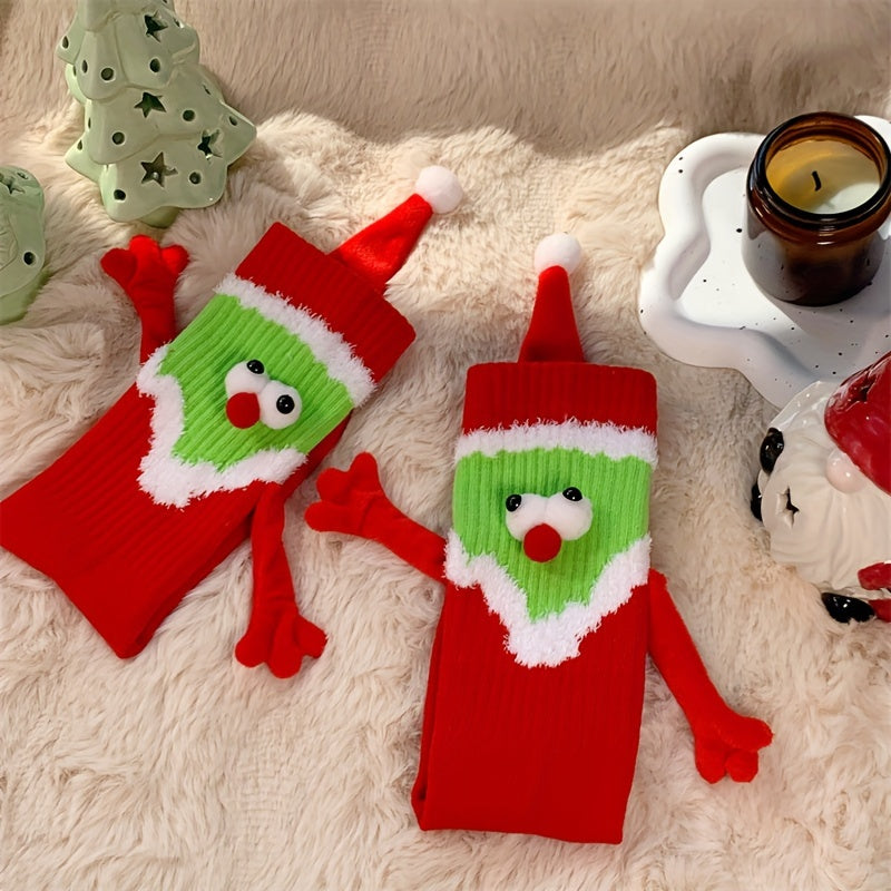 Christmas Magnetic Hands Holding Socks Funny Couple Socks