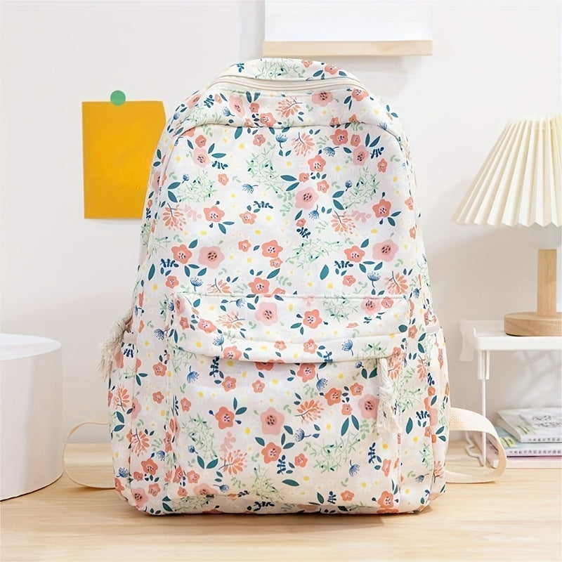 Floral Corduroy Backpack Stylish Laptop Bag for College & Work