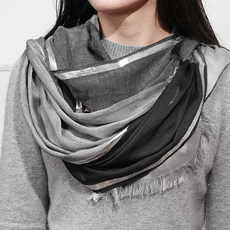 Rayon Casual Scarf Solid Golden & Silver Stripe Tassel Headwrap