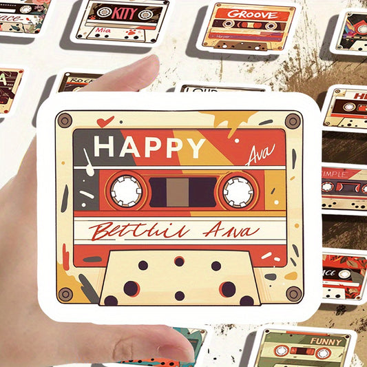 55pcs Cartoon Cassette Vinyl Waterproof Stickers for Scrapbooking Notebooks DIY