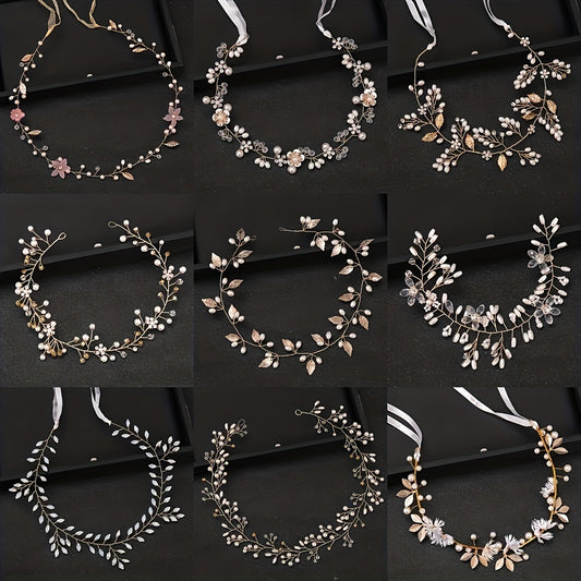 Silvery Flower Leaf Headband Faux Pearl Head Piece Bridal Wedding Hair Accessori