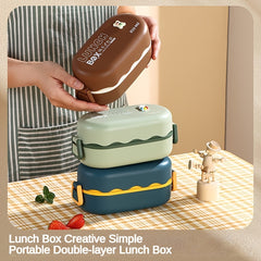 Double Layer Lunch Box with Cutlery and Compartment