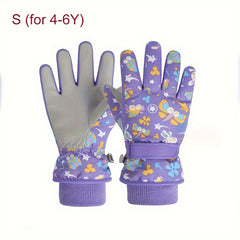 Kids Winter Skiing Gloves - Cartoon Warm Gloves for 4-13 Year Olds