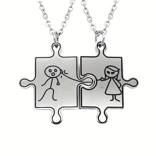 He And She Puzzle Pendant Necklace - Friends Gift